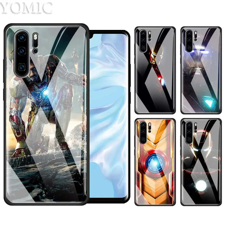 

Iron Man Superhero Case for Huawei P20 P30 P10 Honor 8X 20Pro Mate 10 20 Lite Pro Black TPU + Tempered Glass Phone Covers