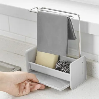 

Kitchen Sink Towel Rack Bar Hanging Holder Rail Organizer Storage Rack Kitchen Gadgets Sponge Shelf Organizer Drain Utensil