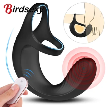 Testicle Vibrator for Men Penis Massager Ring Dildo Sex Toys for Men Chastity Belt Wireless