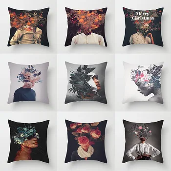 

Alternative figure printed pillowcase peach skin velvet plain woven custom alternative flower family pillow case