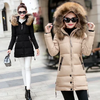 

Factory direct sales long cotton coat ladies Korean version of the self-cultivation hooded large fur collar down jacket