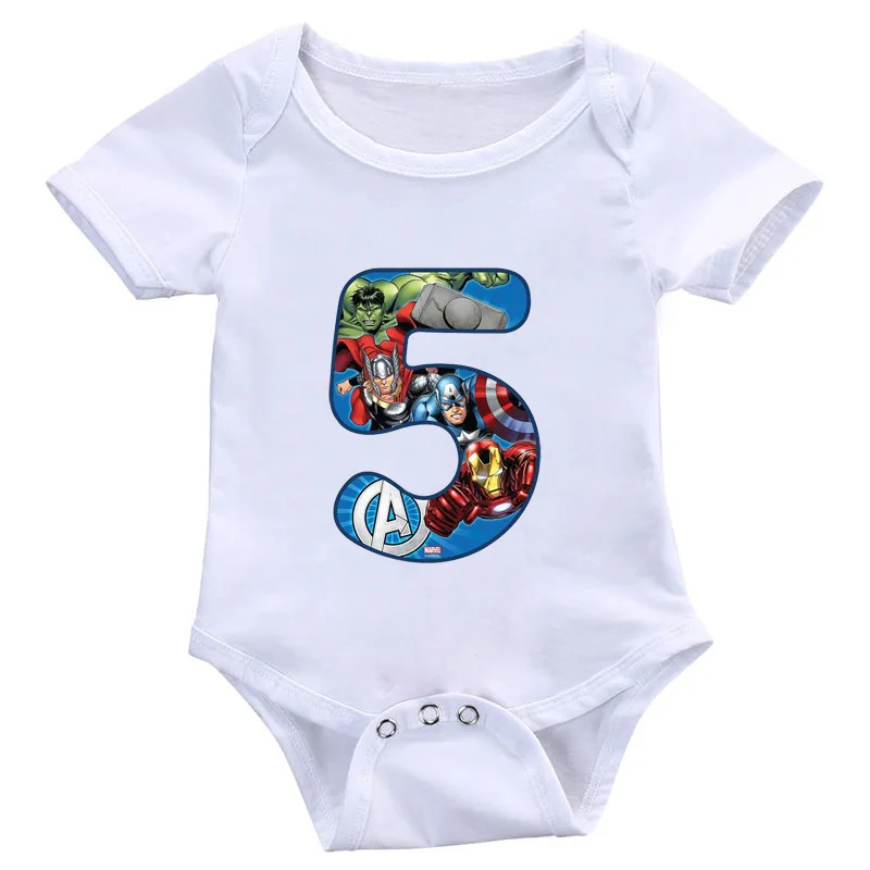 Baby Summer Rompers Marvel Avenger The Hulk Iron Man Number 1-9 Print Boy Rompers Infant Jumpsuit Girls Ropa Bebe Playsuit White