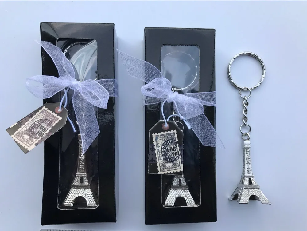 20 шт./партия)+ серебряная цепочка для ключей Эйфелева башня в подарочной коробке тематическая Свадебная вечеринка подарок и сувенир
