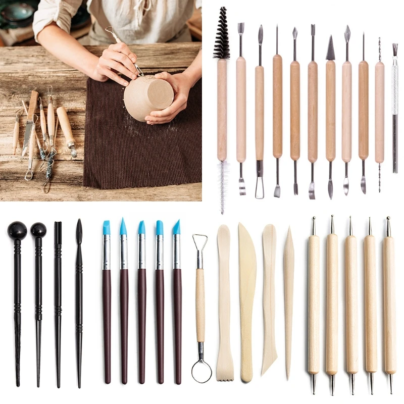 30pcs DIY Clay Pottery Tool Set Drill Pen Ceramics Sculpting Carving Sculpture Craft Wooden Handle Modeling Kit