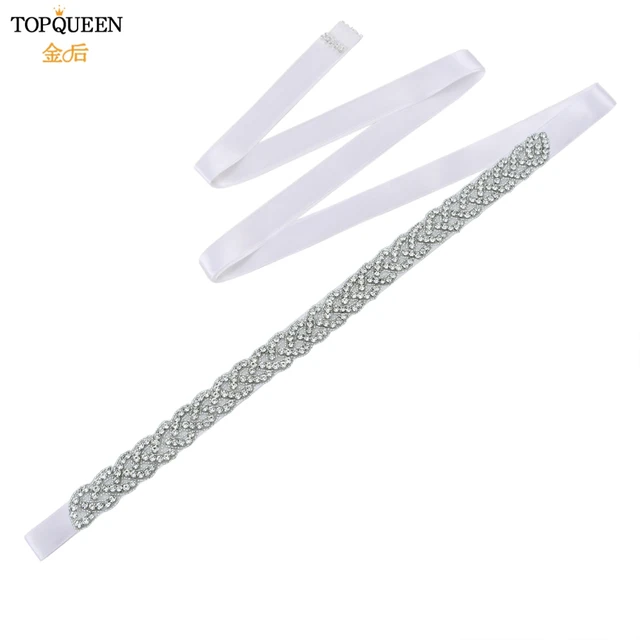 TOPQUEEN S216 Women's Rhinestones Belt Handmade Wedding Dresses Belt Marriage Bridal Ribbion Belts Wedding Bride Sash Party Belt White ribbon