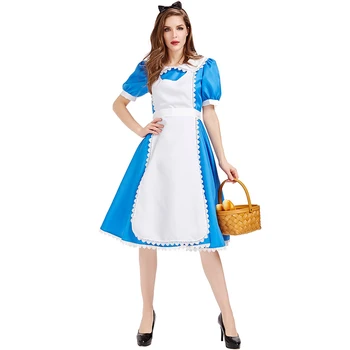 

Women's Stage Performance Halloween Costume Fairy Tale Alice in Wonderland Maid Cosplay Costume Blue Butler Costume