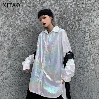 

XITAO Korean Style Harajuku Women Blouses Trend Laser Gradient Shirt Loose Plus Size Women Clothes 2020 Spring Clothes XJ3622
