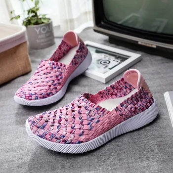 

Women Flat Plus Size Breathable Mesh Sneakers Fashion Women Slip On Knitting New Flats Soft Walking Soft Shoes