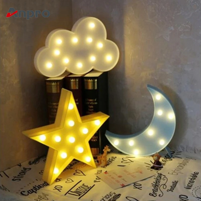 Anpro LED Night Light 3D Star Cloud Moon Lamp Bedroom Decoration Light For Kids Christmas Gifts Indoor Lighting