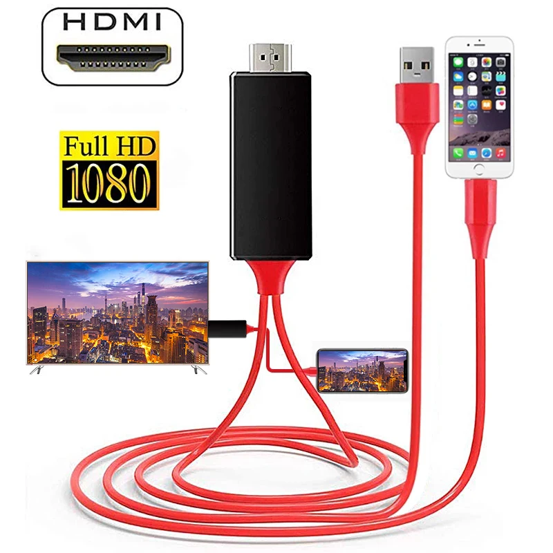 

2M 8 Pin to HDMI Male Cable HD 1080P HDMI Converter Adapter USB Cable For HDTV TV Digital Audio Adapter Cable for IOS iPhone