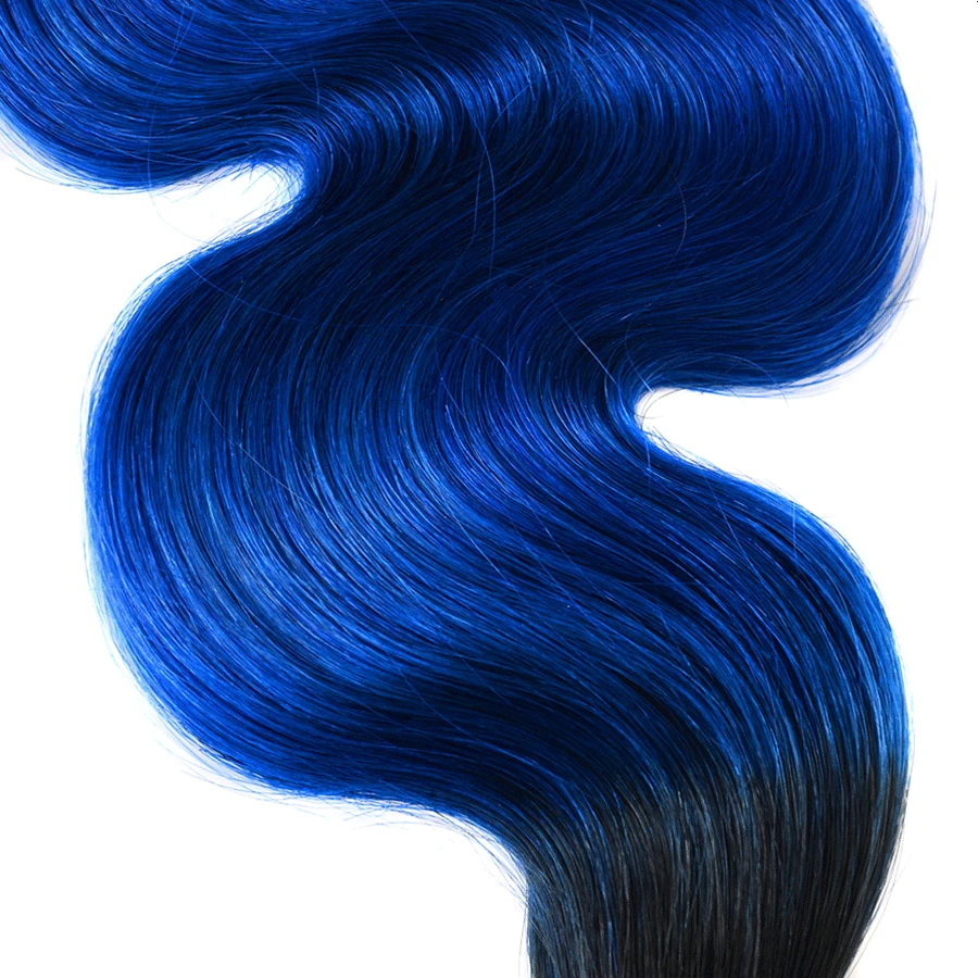 Ombre Body Wave 1B/Blue Human Hair Malaysian Body Wave 3 Bundles Dark Roots To Medium Auburn 2 Tone Bundles Malaysian Hair Weave