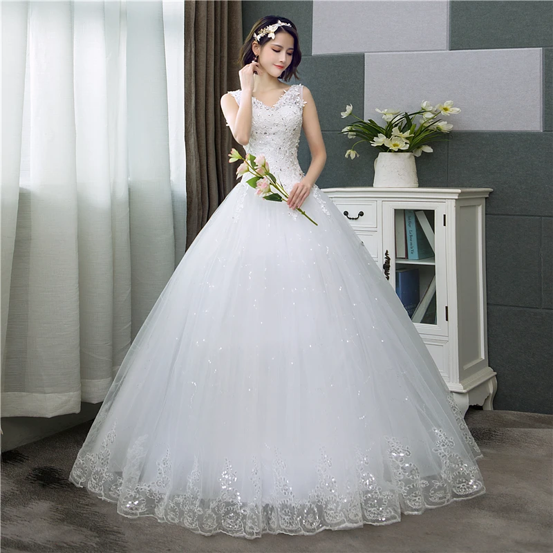 bridesmaid 2022 New Sexy V-neck Lace Wedding Dress Sleeveless Floral Print Ball Gown Wedding Dress Fashion Simple Estidos De Noivas lace wedding dress