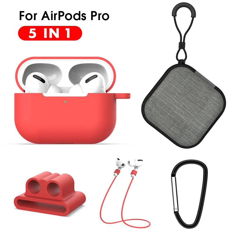 Защитный чехол 5 в 1 для Air pods Pro мягкий силиконовый карабин Airpods 3 pro коробка
