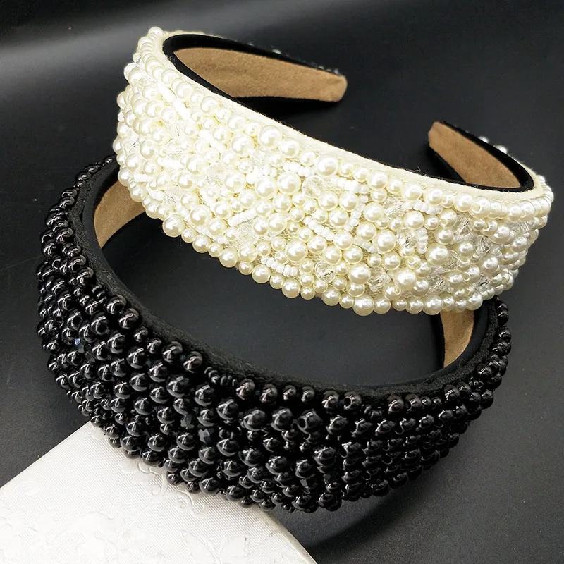 New Elegant Women Pearl Hoop Luxury Wedding Pure Color Headband Accessories width Hair Jewelry Birthday Party | Украшения и