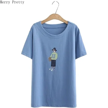 

Women Cartoon Print Cotton T-shirts 2020 Spring Short Sleeve Simple Vintage Tshirts O-neck Basic Tops Best Friends T Shirt