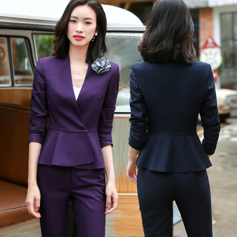 

High Quality Fabric OL Styles Autumn Winter Women Business Suits with Pants and Jackets Coat Ladies Office Pantsuits Blazers Set