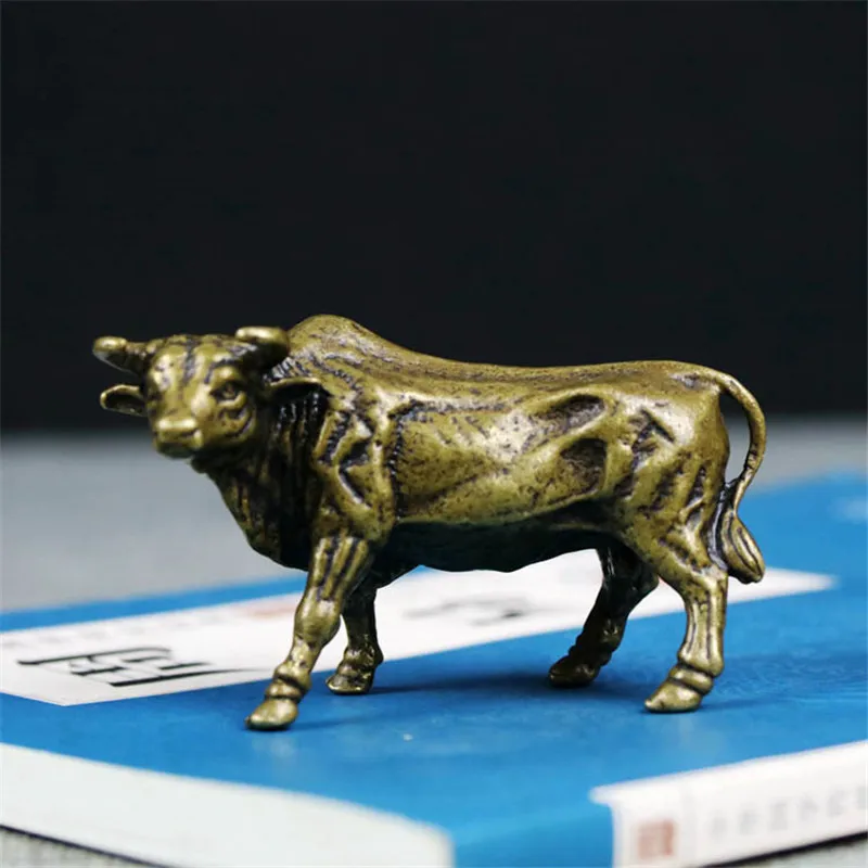 Cattle Античная бронзовая индийская Статуэтка крупного рогатого скота, твердая медь, фигурки быка, украшения, миниатюры фэн-шуй, аксессуары для домашнего декора, декор стола - Цвет: Cattle