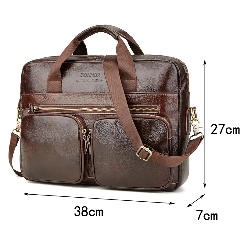 Genuine Leather Crazy Horse Briefcase Laptop Office Bags For Men Messenger Bag Business Bag Men Leather Vintage Large Work Bag