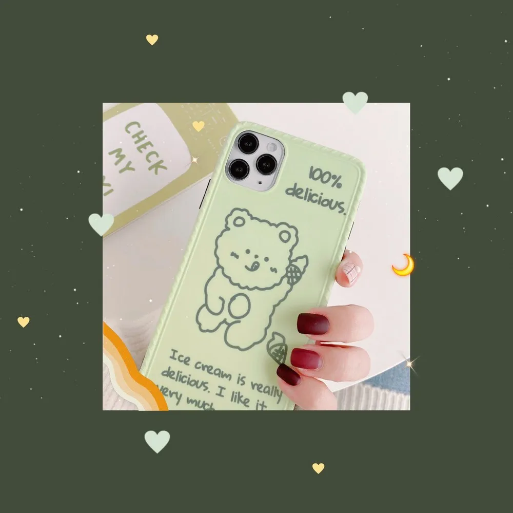 

Cartoon cute bear frame waterproof and anti-fall soft shell case For iPhone 11 Pro Max XR XS Max XS 7 8 plus Couple style
