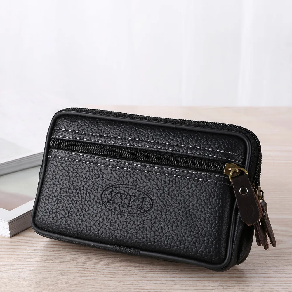 Vintage Men Pure Color Leather Bag Coin Bag Phone Bag Clutch Waist Bag Fashion High Quality Male Vintage Wallets Кошелек 1