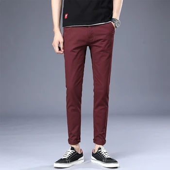 

High quality new casual men's pants cotton slim trousers feet pants fashion solid color khaki black trousers men