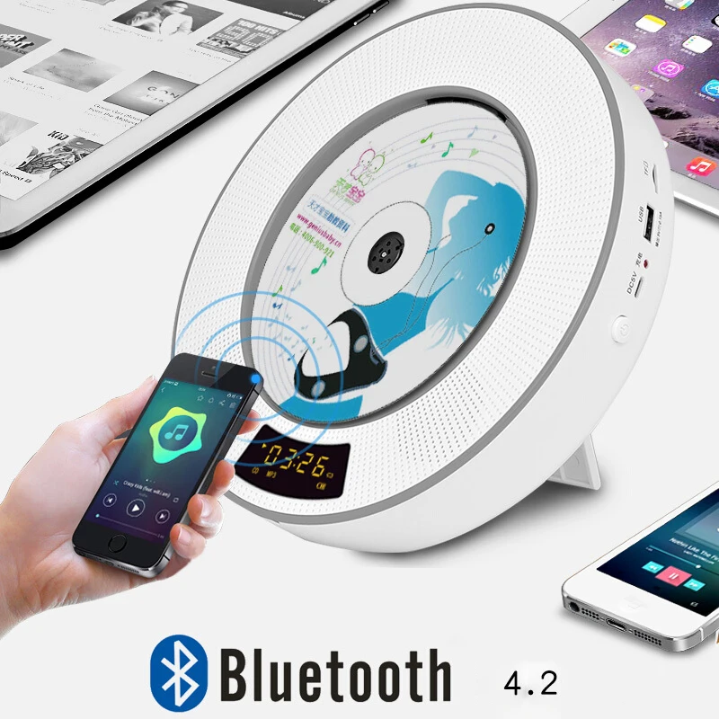 Leitor de cd Boombox com Capa de Poeira Bluetooth Parede Montável Controle Remoto Casa Música 2 Built-in Estéreo Alta Fidelidade Soundcore Alto-falantes - Image 2