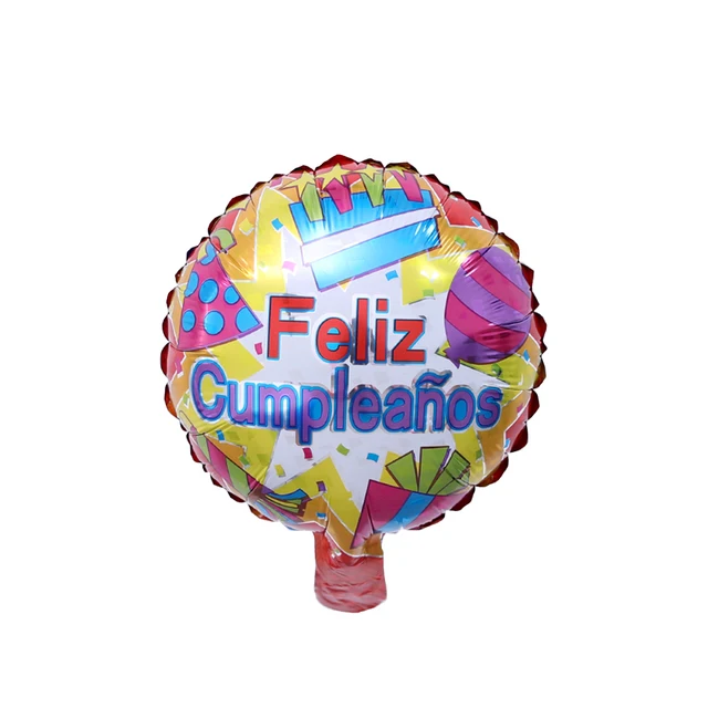 10pcs/lot 10inch Feliz Cumpleanos Spanish Happy Birthday Balloons Round Mylar Helium Balloon Happy Birthday Party Air Globos 24