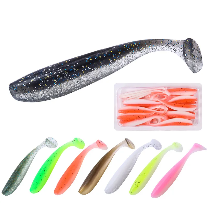 

fishing accessories 12 colors soft fishing lure 20pcs of 6cm / 1.5g simulation lure bait double color soft bait T tail seÃ±uelos