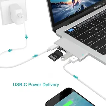 

5 In1 USB C Hub HDMI Thunderbolt 3 Adapter USB 3.1 Card Reader Air Pro PD SD For MacBook Hub USB Slot with Type-C 3.0 Port V6Z0