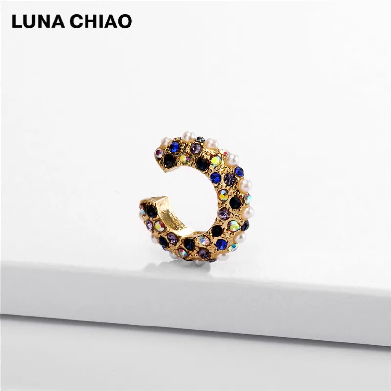LUNA CHIAO Популярные хрустальные стразы металлические жемчужные манжеты для ушей штабелируемые манжеты Комплект сережек для женщин - Metal Color: A0922BL