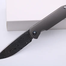 Smke ножи Shamwari передний Флиппер складной нож 3," дамасское лезвие пескоструйная титановая ручка тактический нож для выживания