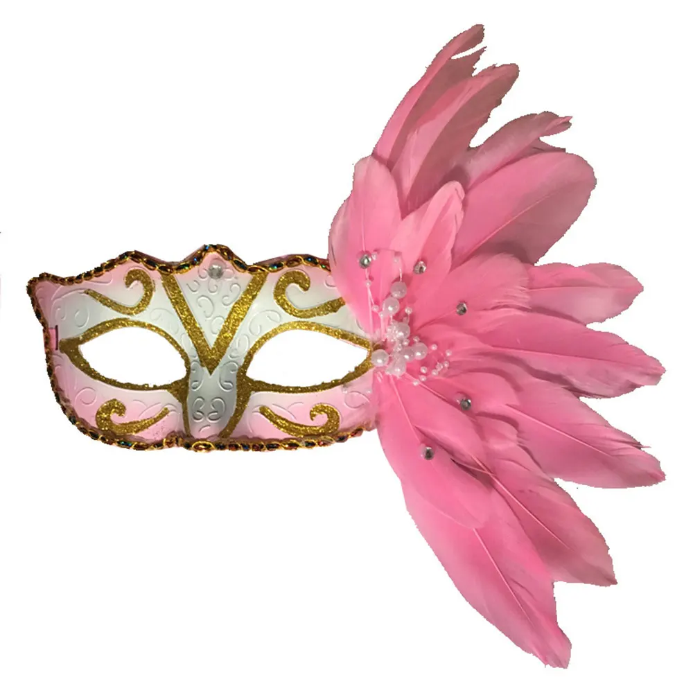 Pink Маска для лица с перьями маскарадный костюм для вечеринки модные аксессуары сексуальные женские 8 цветов реквизит цветной рисунок Хэллоуин - Цвет: Pink