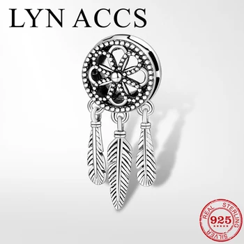 

2019 New Flower feather dream catcher 925 Sterling Silver Clip Beads fit Original Reflection Charm Bracelets Women DIY Jewelry