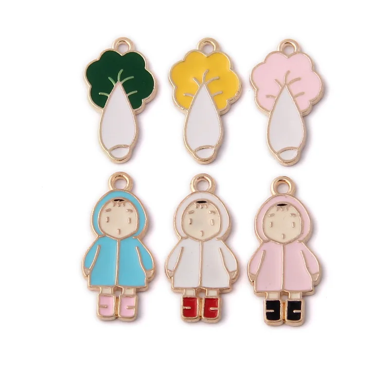 

New Colorful Enamel Alloy Charms 10pcs Gold Tone Plated Oil Drop Chinese cabbage Cute Kids Oil Drop Metal Earring Pendants