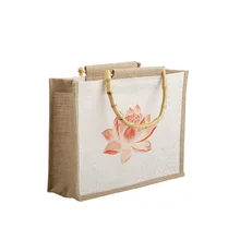 Фирменный дизайн мешковины хозяйственная сумка воды лотоса грубая Джутовая сумка для хранения сумка многоразовая качественная хлопковая Льняная сумка-тоут продуктовая сумка