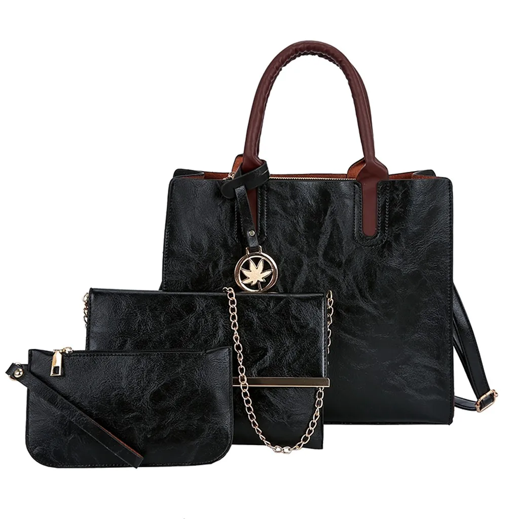 Женская сумка для улицы, одноцветная, из трех частей, модная кожаная сумка-почтальон, кошелек, сумочка,, bolsas feminina bolso - Цвет: Black