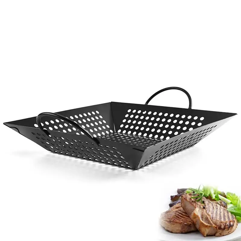 Carbon steel Grilling Basket High-quality Environmentally Friendly Grill Pan With Handle Kitchen Utensils Oven Safe Induction