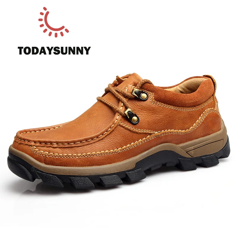 

Genuine Leather Men's Shoes 2017 Autumn Winter Casual Waterproof Work Shoes Outdoor Rubber Shoes Lace-up Oxfords chaussure homme