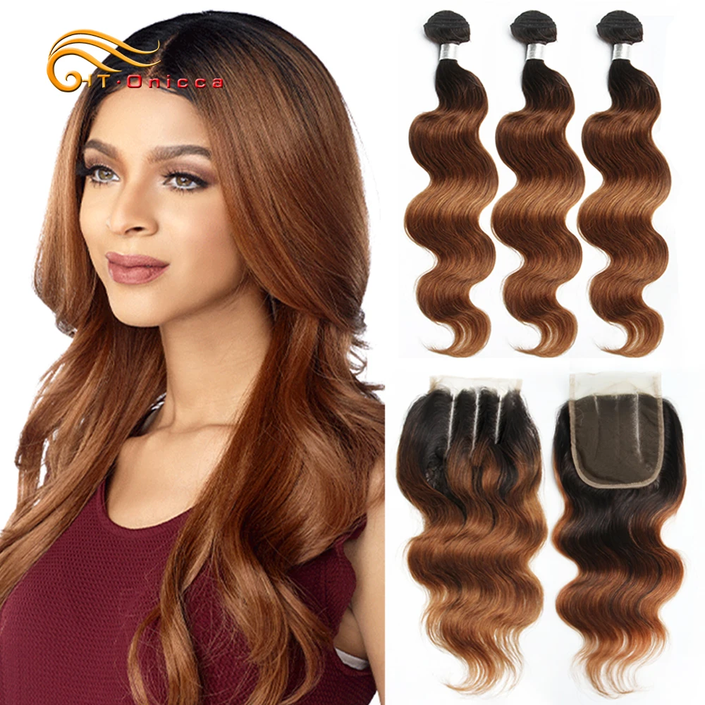 Big Sale Closure Blonde Bundles Brazilian Ombre with 70g/Pc Human-Hair Honey 1b/30 0BJ70jQRJ