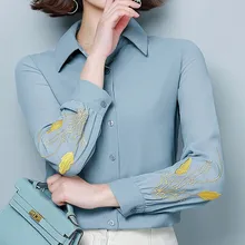 Korean Fashion Chiffon Shirts Women Lady Embroidered Shirt Plus Size Women V-neck Long Sleeve Blouses Shirt Blusas Mujer De Moda Korean Fashion Chiffon Shirts Women Lady Embroidered Shirt Plus Size Women V-neck Long Sleeve Blouses Shirt Blusas Mujer De Moda