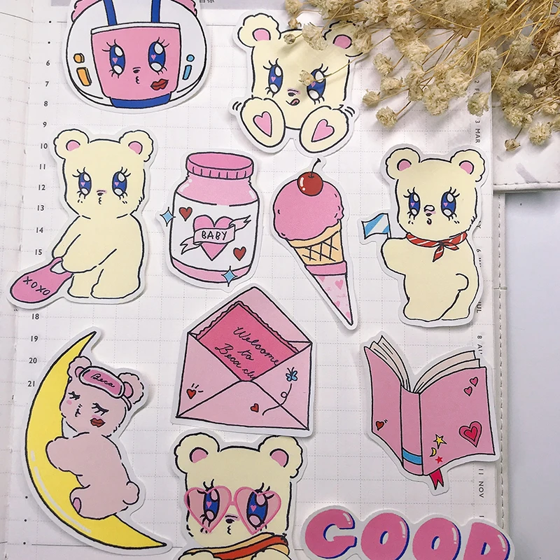 22 шт розовый медведь счет наклейка ручка материал девушка сердце сладкий дневник украшение на холодильник скейтборд наклейки