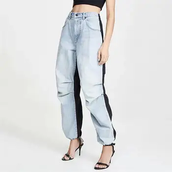 

Vintage Straight Jeans Women Street Patchwork Washed Denim Pants High Female Loose Trousers