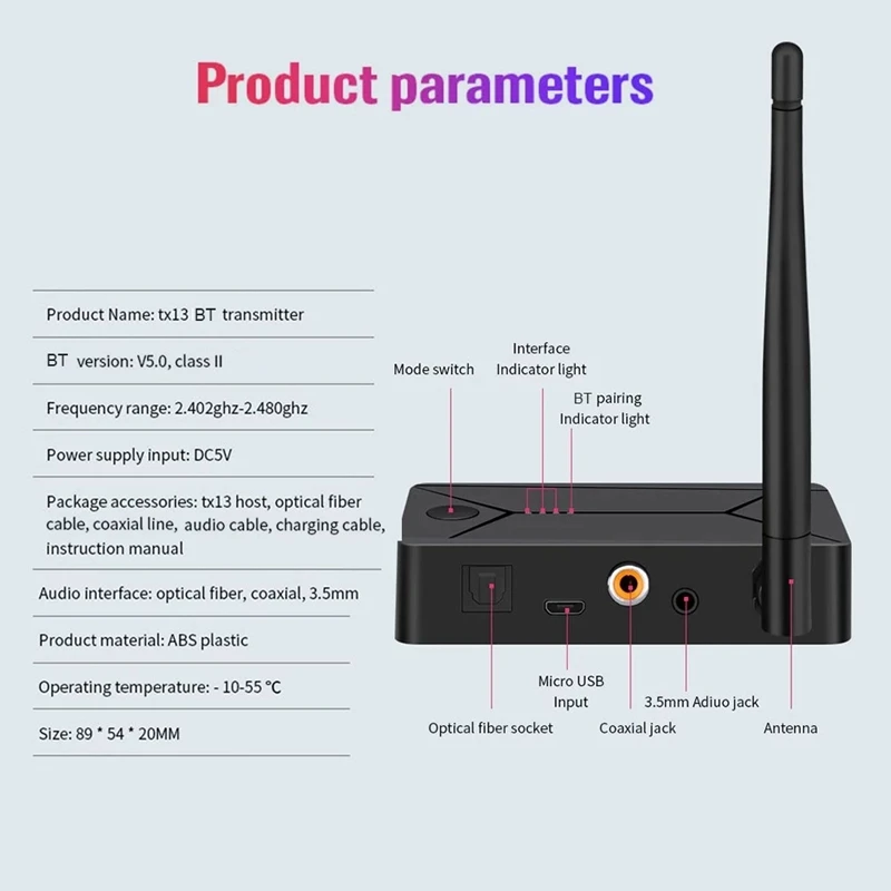 Tx13 Bluetooth 5 0 o Transmitter 3 5mm Aux Jack Rca USB Coaxial Optical Stereo Wireless Adapter for Tv Pc Headphone