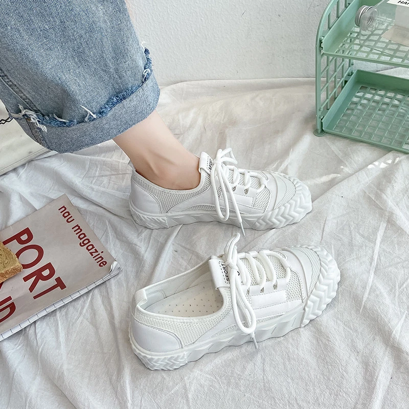 Alpargatas de estilo británico para mujer, zapatos cruzados de punta redonda, zapatillas informales de plataforma que combinan con todo, tela pequeña Preppy para verano|Zapatos planos de - AliExpress