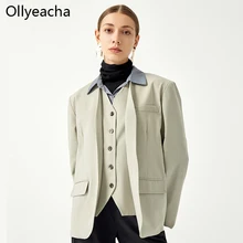 Ollyeacha Blazer negro de manga larga para mujer, traje Retro de una hilera, falso, ropa exterior de oficina británica, abrigo