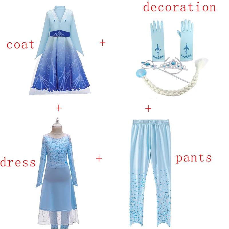 Girl Elsa Dress 2 Set For Girl Snow Queen Princess Cosplay Kids Anna Christmas Costume Children Halloween Party Girl Clothing - Цвет: D0120