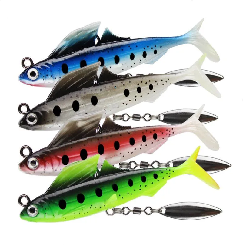 

4 colors pesca spinner fishing bait with Lead fish 8.5cm12.5g with sequin VMC hook spoon for pike silicone bait jig lead fishing