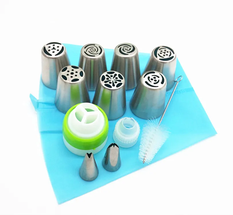 

Baking Tool 13 PCs Stainless Steel Cream Pastry Nozzle Set Russia Squeeze Flower Tip Cake Decorating Mould