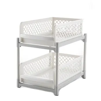 

Kitchen Countertop Shelf Arrangement Frame Plastic Hollow Shelf White Pulling Multi Layer Storage Rack