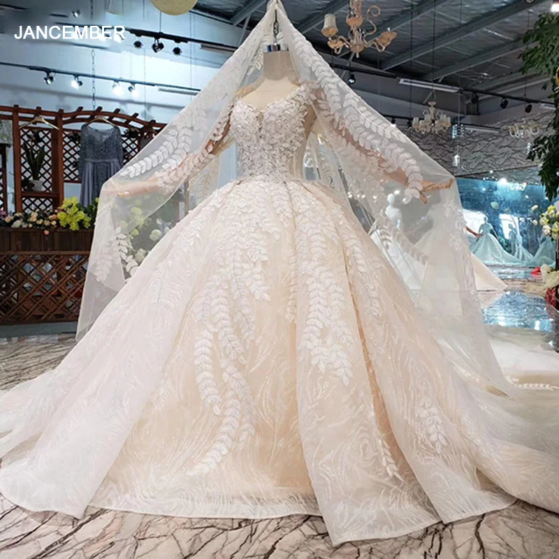 HTL186 2020 new design beauty wedding dresses with detach train full off leaves lace appliques luxury gown veil | Свадьбы и